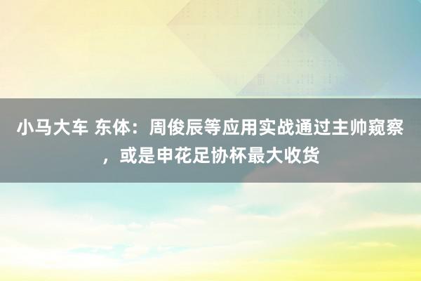 小马大车 东体：周俊辰等应用实战通过主帅窥察，或是申花足协杯最大收货