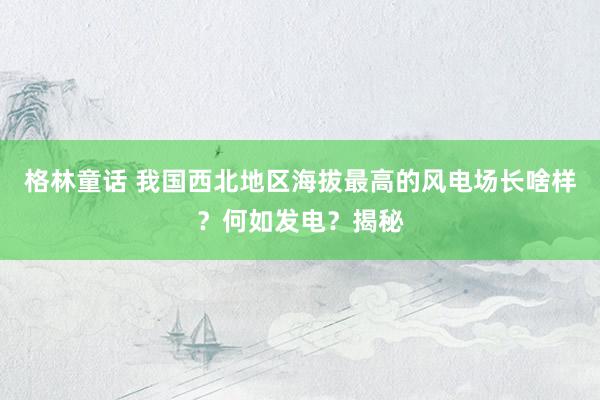 格林童话 我国西北地区海拔最高的风电场长啥样？何如发电？揭秘